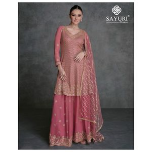 นักออกแบบล่าสุดการลําดับการเย็บปักถักร้อยเทียม Georgette ทํางานชุด Sharara โดย Fab Zone - Product Image 3