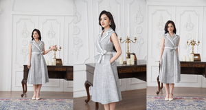 Robe moulante évasée élégante ligne A 100% coton pour femmes style féminin tissu naturel absorbant la sueur manteaux pour femmes par Vietnam - Product Image 4