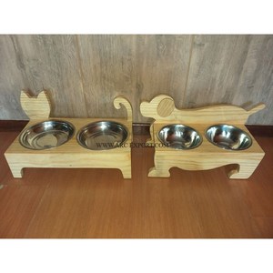 Farmhouse Gardening <b>Food</b> <b>Dog</b> Bowl Set Of 2 Eco Friendly Handmade Natural Wood and Metallic Garden Ware <b>Dog</b> <b>Food</b> Bowl For Feeder - Product Image 2