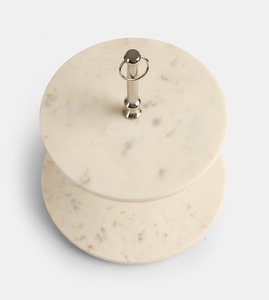 Support à gâteau à 2 étages en marbre blanc de luxe avec poignée argentée, support à dessert rond moderne, tour à cupcakes pour fête, hôtel, buffet, décoration - Product Image 4