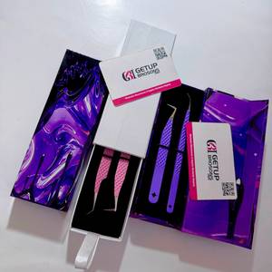 Pince à cils professionnelle en acier inoxydable, thème violet et rose, courbe longue à 90 degrés, prise diamant parfaite, pour extensions de cils - Product Image 3