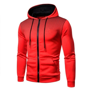 Sudadera con Capucha y Cremallera para Hombre, Diseño Moderno, Corte Ajustado, Estampado de Puntos Rojos sobre Negro, Ropa Casual de Otoño, Tejido Transpirable de Poliéster - Product Image 4