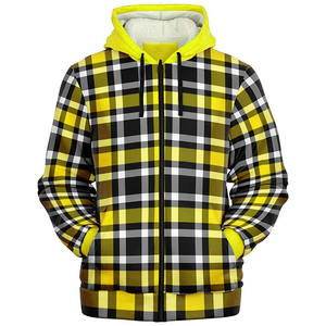 Nueva llegada de los hombres Casual Checkered Hoody Hombre Zip Up Sherpa Lined Heavyweight Staple Design Biker Hoodies & Coat - Product Image 5