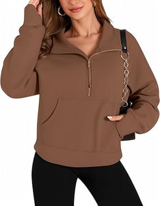 Conjunto de Sudadera de Manga Larga Suave con Cuello Alto y Media Cremallera para Mujer, Personalizable, Sin Capucha, para Sublimación - Product Image 1