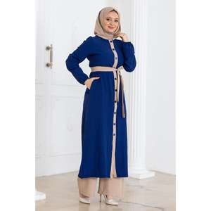 Conjunto Casual de Dos Piezas para Mujer, con Capucha y Botones, Color Índigo, MSW19238-3, Otoño, con Blusa Larga y Blusa Corta - Product Image 3