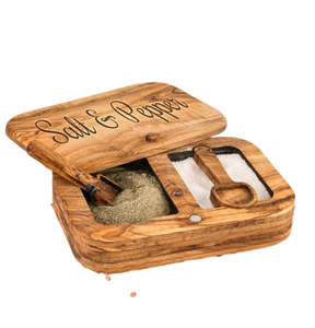 Cave à sel en bois d'acacia et boîte de rangement pour épices Bol à sel et à poivre en bois de grande vente Cuillère et émerillon intégrés - Product Image 5
