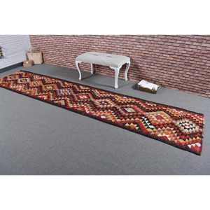 2.7x12.9 ft Rug, Vintage Turkish Rug, <b>Red</b> Kilim <b>Wool</b> Rug - Product Image 2