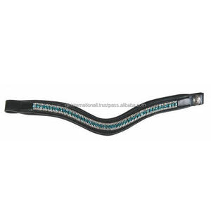 Custom Made Super Soft Padded Leather Horse Brow <b>Band</b> Empty Channel Inlay 3 Row clear Crystals Bling Brow <b>Band</b> with <b>Snap</b> Loops - Product Image 1