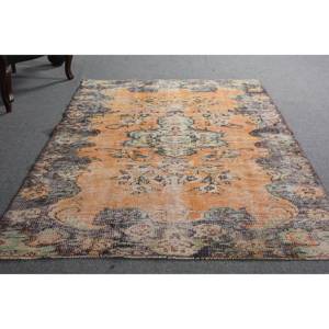 Antiguo naranja marrón 4,7X7,7 pies área grande alfombra turca lana algas marinas Material abstracto rectángulo pasillo diseño látex habitación alfombra - Product Image 5