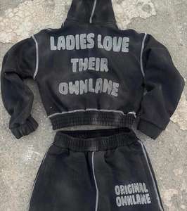 Chándal de invierno de alta calidad para mujer, chaqueta con capucha y cremallera, pantalones cortos con diamantes de imitación, patrón sólido, Fabricante Mayorista personalizado - Product Image 6