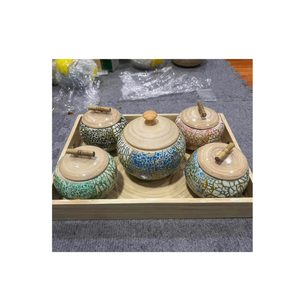 Bocaux en bambou ronds/carrés faits à la main avec incrustation de nacre - Contenants de cuisine multicolores et bocaux décoratifs - Product Image 6