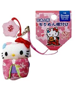 Hello Kitty Japanese Doll Chirimen Strap Lucky Sakura (Pink) Fridge Magnet - Product Image 1
