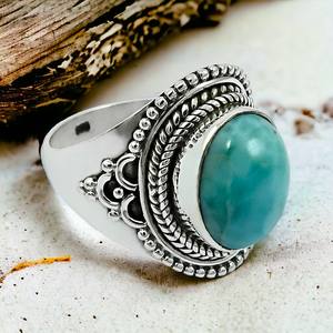 925 argent Sterling naturel Larimar pierre précieuse forme ovale bague de mode indien Artisan Look bijoux fabriqués à la main fournisseurs de gros - Product Image 2