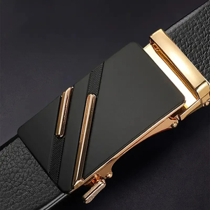 Genuine Leather Formal <b>Belt</b> Cow Hide Solid Black Geometric Box Frame Buckle Alloy Men's Dress <b>Belt</b> - Product Image 2