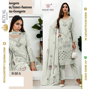 Nouveau lourd faux georgette avec travail brodé Hoor Tex pakistanais Salwar kameez costume ensemble avec fond Santoon - Product Image 6