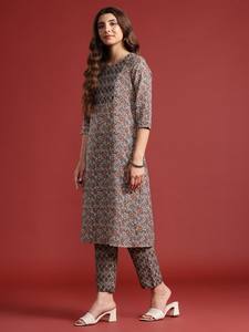 Estampado étnico Kurta con pantalones y Dupatta - Product Image 6