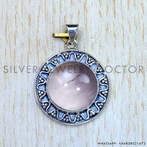 จี้เงินแท้ 925 ประดับโรสควอตซ์ ขายส่งเครื่องประดับจำนวนมาก ของขวัญที่สมบูรณ์แบบสำหรับเธอ - Product Image 2