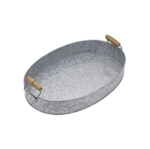 Bandeja de servicio de metal galvanizado de alta calidad con mangos de madera Forma rectangular para hoteles y restaurantes Bandeja de servicio de comida - Product Image 2