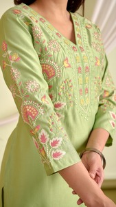 2025 nueva moda elegante vestidos casuales de mujer lavable India tendencia cintura Natural ropa Casual Kurti pantalón botón - Product Image 4