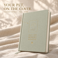 Carnet de souvenirs pour animaux de compagnie LABON personnalisé A5, couverture rigide en lin, logo en feuille d'or, pages portrait gaufrées
