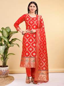 Ensemble Kurta Pant Dupatta en soie Banarasi de qualité supérieure avec un dupatta tissé Banarasi lourd pour les femmes, pour les tenues de soirée et les événements spéciaux - Product Image 4