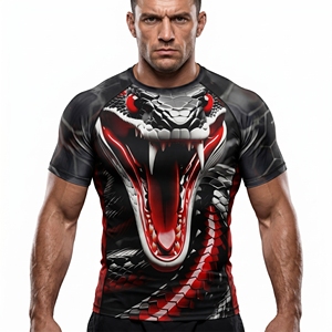 เสื้อรัดรูปแขนสั้นลายงูสำหรับผู้ชาย แห้งเร็ว เหมาะสำหรับฝึกซ้อม MMA BJJ ผลิตจากโพลีเอสเตอร์และสแปนเด็กซ์ - Product Image 1