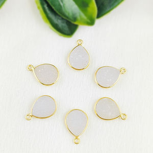 925 Sterling Silver Pear White Druzy Bezel Gemstone Gold Vermeil Wholesale Bulk <b>Connector</b> Necklace Making Fine Pendants Charms - Product Image 2