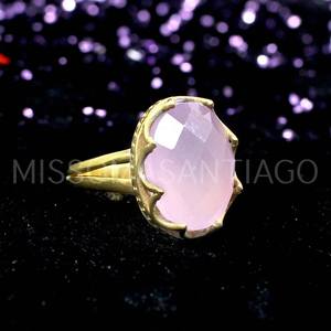 Vente en gros de bague en calcédoine rose faite à la main bijoux géométriques en laiton plaqué or 17x13mm taille ovale 5.07g de rhodium - Product Image 3
