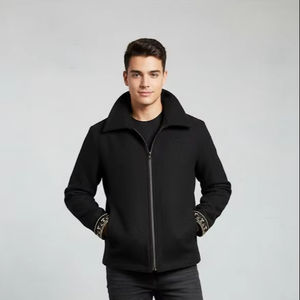 Chaqueta de mezcla de lana negra con un cuello de cuentas elaboradamente bordado, fabricada por la marca Champ King en Pakistán. - Product Image 3