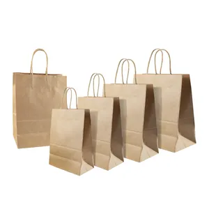 Custom Brown Take Out Coffee Fast Food Kraft Paper Bag Restaurant Carry Bags with handle