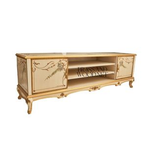 Meuble TV classique de luxe en bois ivoire avec détails peints à la main - Product Image 3