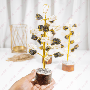 Venta Exclusiva: Árboles de Piedras Preciosas de Selenita y Turmalina Negra de Alta Calidad, Grado AAA, Diseño Lujoso, 21 Piezas, Base de Madera Natural - Product Image 1