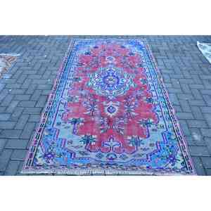 พรมวินเทจสไตล์ตุรกี ขนาด 4.5x7.8 ฟุต พรมขนสัตว์สีแดง - Product Image 1