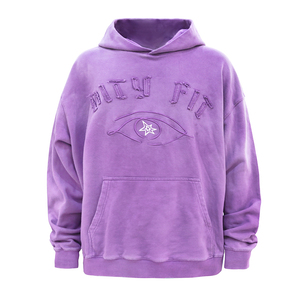 High Quality <b>Purple</b> French Terry Sun Faded Hoodie Custom Vintage Wash Sunfade Embroidery Letter <b>Hoodies</b> - Product Image 1