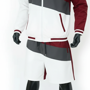 Conjunto cortavientos personalizado de talla grande para hombre, chándal impermeable de nailon con cremallera, chaqueta y conjunto corto con dos bolsillos - Product Image 3