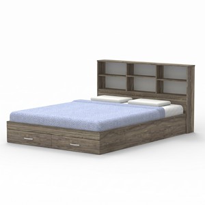 Modern 2266 Queen Size Platform Bunk Bed Bookcase <b>Headboard</b> 2 Footboard Storage Drawers Multi-Functional Durable Bedroom <b>Panel</b> - Product Image 3