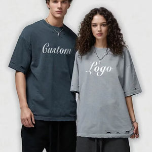 เสื้อยืดคอกลมโอเวอร์ไซส์ผ้าฝ้ายหนา 300GSM สำหรับผู้ชาย สไตล์วินเทจ พิมพ์ลายโลโก้แบบ DGT ได้ - Product Image 1