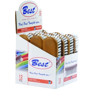 Mini-brosse de nettoyage manuelle solide à étiquette privée, à poils doux, pour le linge, design en bois - Product Image 5