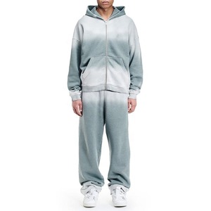 Ensemble streetwear décontracté unisexe de haute qualité taille XL sweat à capuche délavé à l'acide pantalon de survêtement évasé survêtement personnalisé Logo vente en gros - Product Image 1