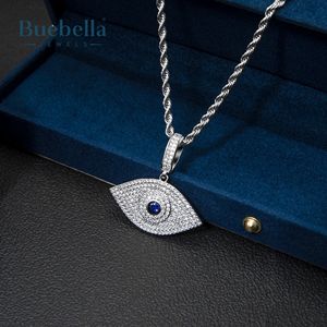 Colgante de ojo de zafiro helado chapado en oro blanco de 18 quilates de Plata de Ley 925 de alta calidad para hombres - Product Image 2