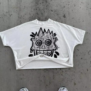 Camisetas de punto extragrandes con gráfico cuadrado recortado de verano para hombre, ropa de calle de algodón con estampado DTG desgastado, informal y holgada - Product Image 3