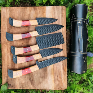 Ensemble de couteaux de chef en acier Damas de haute qualité forgés à la main avec poignées en bois d'olivier Offres Spéciales couteaux de cuisine - Product Image 5