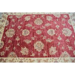 Vintage Turkish Rug Large Area 5.4 X 7.3ft Classic <b>Red</b> Beige Abstract Pattern Wool <b>Latex</b> for Teen's Room Hallway Rectangle Space - Product Image 5