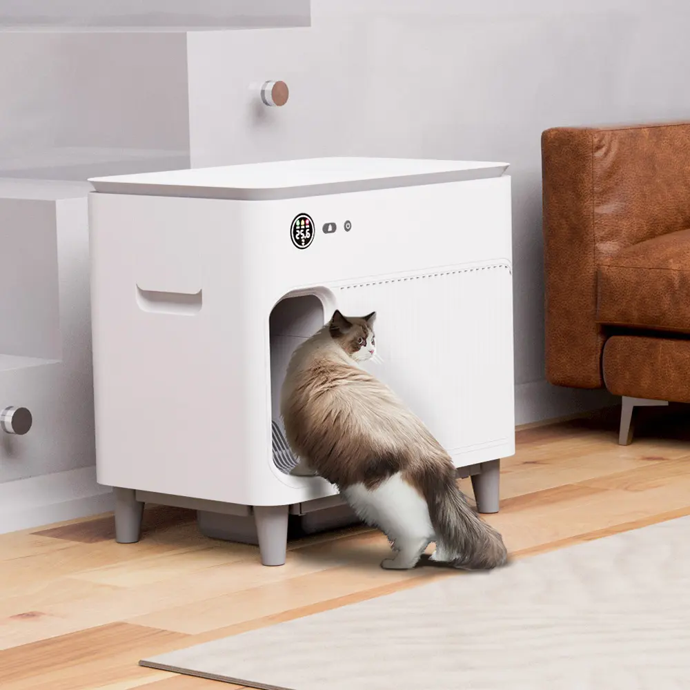 Nuevos productos para mascotas, caja de arena de inodoro inteligente única para gatos, caja de arena cerrada automática autolimpiante para gatos para familias de gatos múltiples
