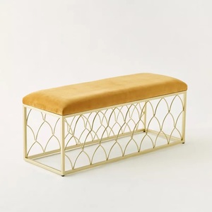 High Material White Velvet Metal Frame Father Soft Seat Bench Storage High Selling Furniture for Hotel Living Room Metal Bench - Product Image 6