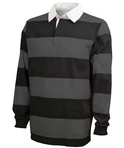 Chemise de rugby pour homme de la meilleure qualité Maillot à manches longues et col à rayures blanches Noir Gris Couleur bicolore pour polos - Product Image 4