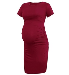 Vestido de maternidad liso para mujer, ropa de embarazo de lactancia, camiseta transpirable para madre, venta al por mayor - Product Image 4