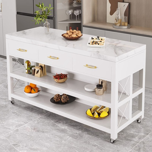 Isla de Cocina Modular de Madera Estilo Europeo, Resistente al Fuego, con Encimera Móvil, Almacenamiento Multicapa, Banco de Trabajo Ecológico Clásico - Product Image 4