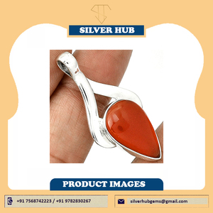 Colgantes de Plata de Ley 925 con Gran Gema de Cornalina en Forma de Pera, Joyería Casual Hecha a Mano - Product Image 4