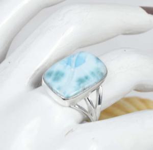 Women's Classic Style 925 Silver Larimar <b>Ring</b> Elegant Gemstone Statement Jewelry for <b>Wedding</b> Engagement Anniversary - Product Image 3